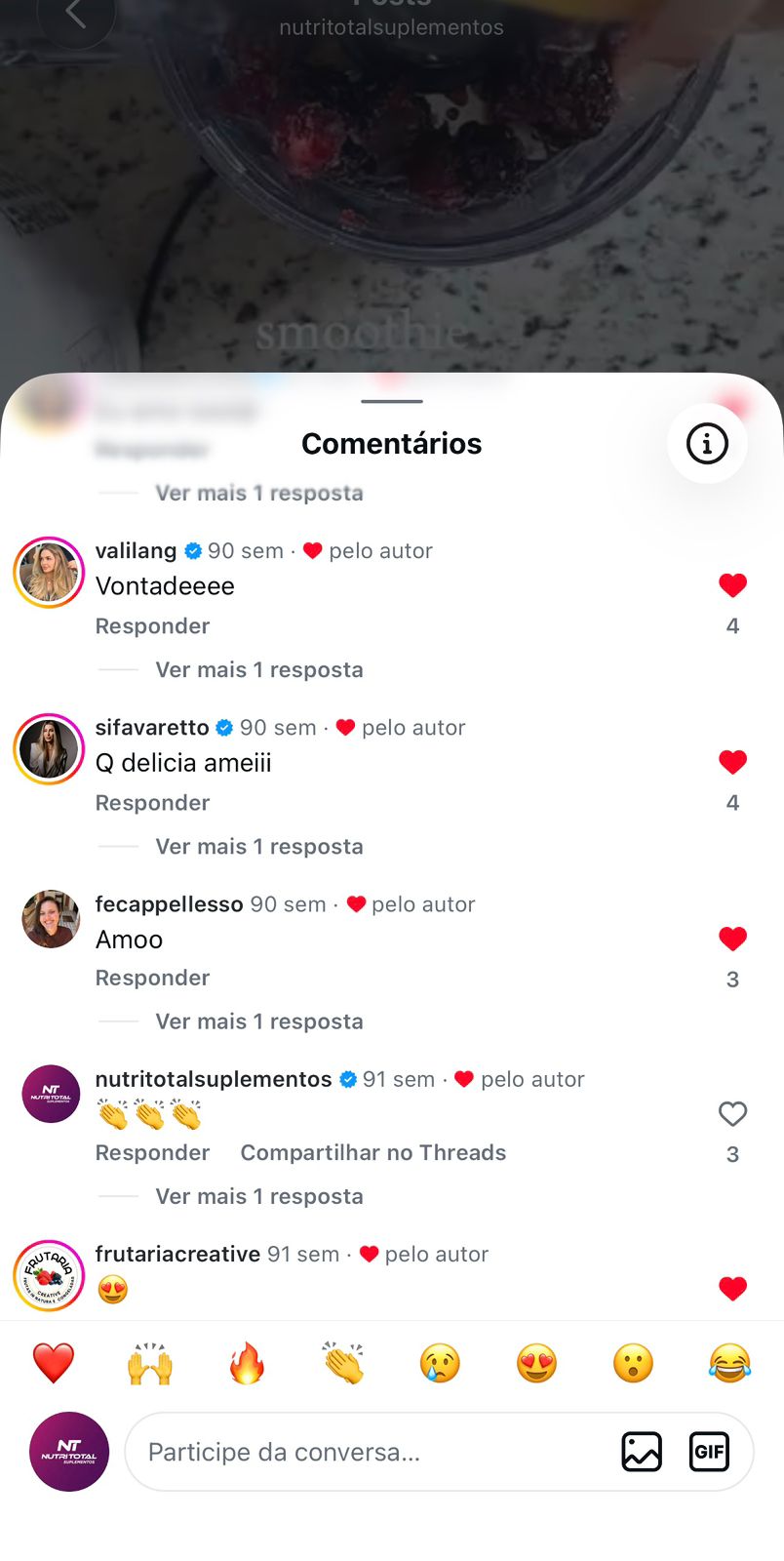 Print de comentários sobre uma receita